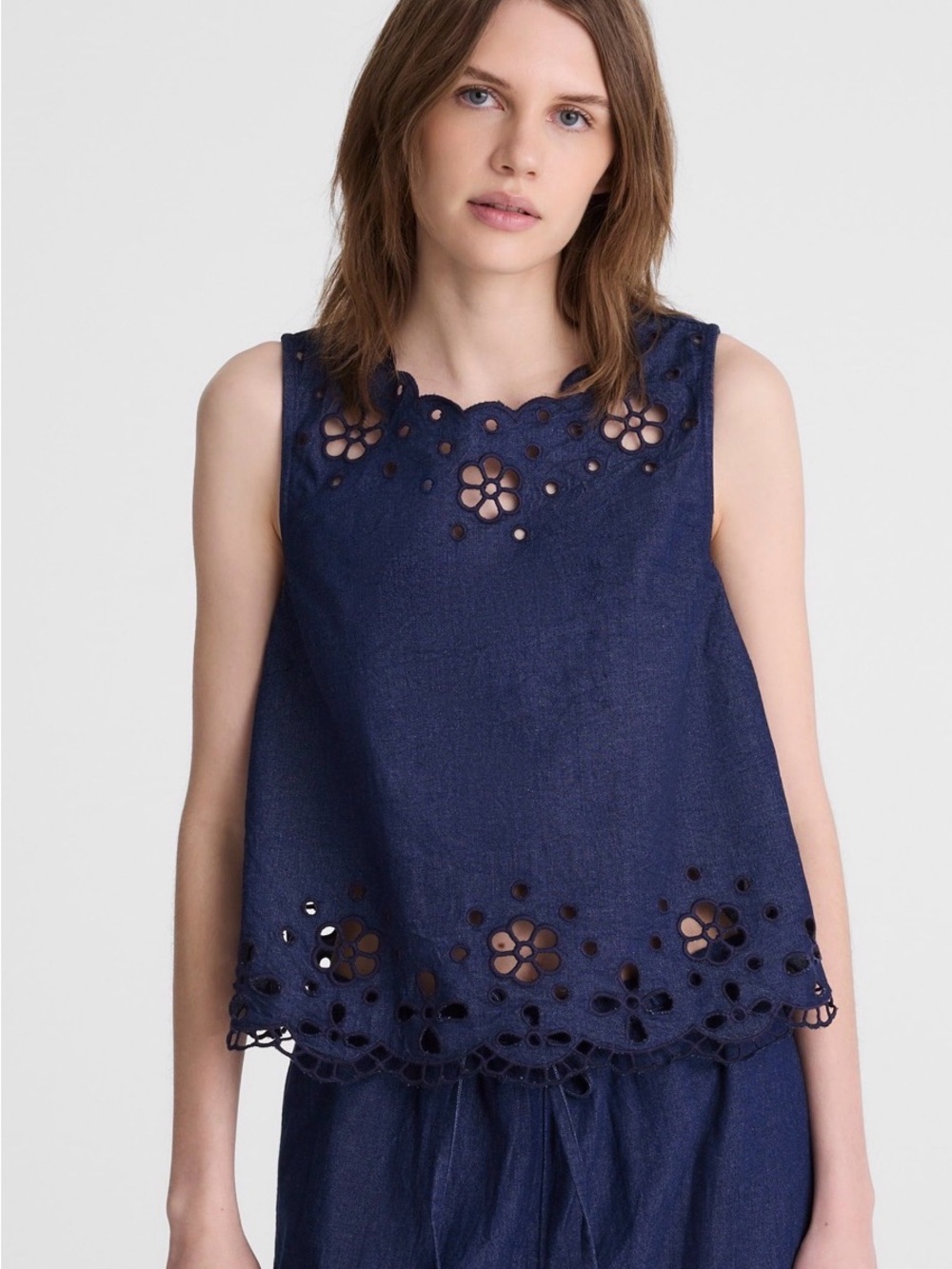 NWT Madewell Denim Embroidered Shell Top